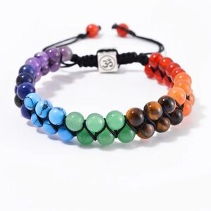 TWO Adjustable 7 chakra stone beaded bracelet
